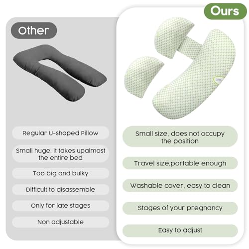 Pregnancy Pillow for Sleeping, Body Pillow for Side Sleeper Adjustable Portable with Removable Washable Cover, Pillow for Pregnant Women Support for Back Hips Legs(Green)
