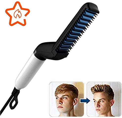 Electric Hair Comb for Men Men Professional Quick Hair Styler Hair Comb Curling Iron for DIY Flexible Modeling,Natural Side Hair Detangling(Black)