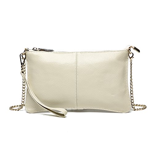 Clutch Wallet,YOUNA Small Leather Crossbody Purse for Women with Chain Shoulder&Wrist Strap Beige