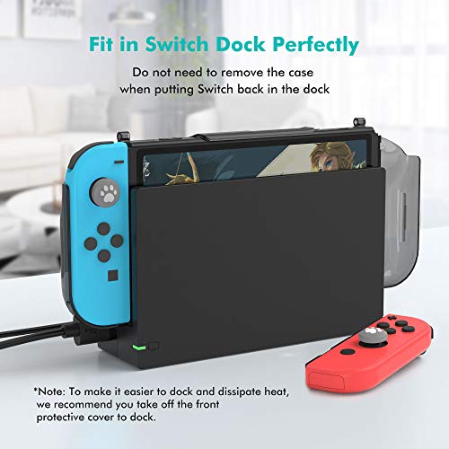 Switch Case with Screen Protector for Nintendo Switch, KIWIHOME Protective Case Dockable Grip Cover Accessories for Nintendo Switch with Thumb Grip Caps (Translucent Gray)