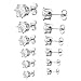 INBLUE Women's 3~8mm 12 PCS Stainless Steel Stud Earrings CZ Silver Tone Set (6 Pairs)