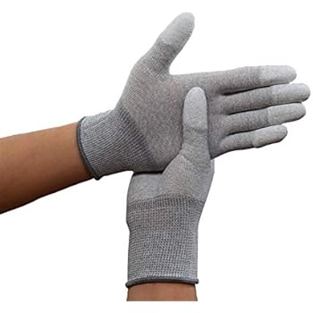 Eayinsmile Anti Static Safety Work Gloves Anti Skid Durable Breathable Hand Protection Carbon Fibre Fingertip Latex Coating for Women Men, Youth (5 Pairs, Large)