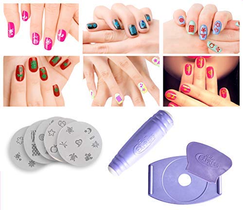 Nail Art Stamp Stamping Templates, Stamper Scraper Kit, 5 Manicure Plates Stamping Set with 1 Polish Stamper