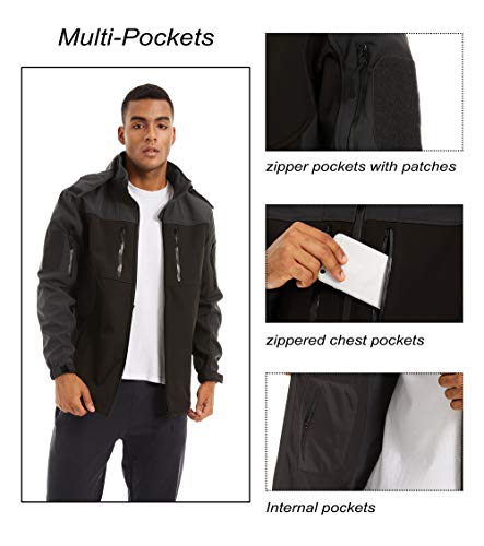 TACVASEN Herren Wasserabweisende Übergangsjacke Outdoor Softshelljacke Winddicht Kapuzenjacke mit Vielen Taschen – Bild 5