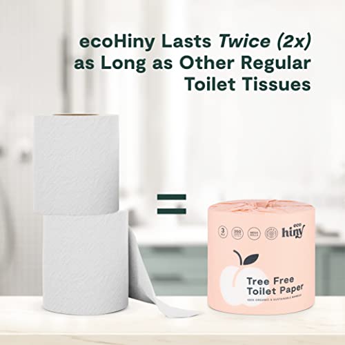 ecoHiny Premium & Soft Bamboo Toilet Paper | PFAS Free | 48 Mega Rolls, 3 ply & 350 Sheets | Non Toxic, FSC Certified, Septic Safe, BPA Free | Tree Free Toilet Tissue | Plastic Free Packaging