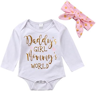 Enhill Newborn Infant Baby Girl Clothes Long Sleeve Bodysuit Romper With Headband Outfit (White, 6-9 Months)