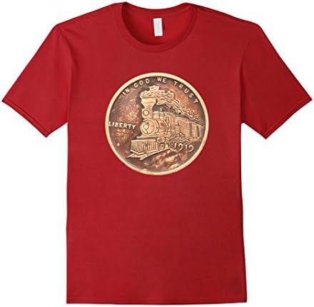 Mens Train Locomotive Hobo Nickel Wheat Penny 1919 t-shirt Medium Cranberry