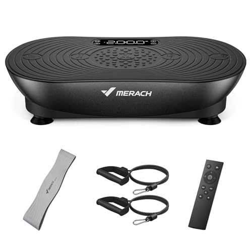 MERACH Vibration Plate Exercise Machine, Vibration Plate lymphatic Drainage Muscle Activation, Vibrating Plate Full Body Equipment with LED Touch Screen Bluetooth Pull Cord