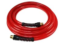 Coilhose Pneumatics PFE41004TR Flexeel Reinforced Polyurethane Air Hose, 1/4-Inch ID, 100-Foot Length with (2) 1/4-Inch MPT Reusable Strain Relief Fittings, Transparent Red