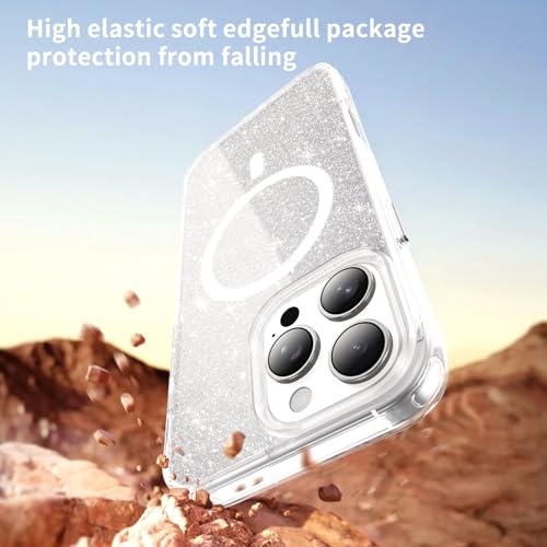IMEIKONST Glitter Case for iPhone 14 Pro MAX 6.7 Inch, Compatible with MagSafe, Shiny Crystals Case for Girl Women Anti-Yellow Transparent for iPhone 14 Pro MAX Silver JXSF