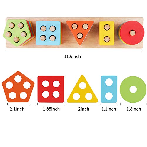 image for WOOD CITY Wooden Sorting & Stacking Toys for Toddlers, Educational Sha
