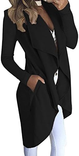 Jeeluory Women's Long Sleeve Open Front Trench Coat Knitted sweater Cardigan Green XL