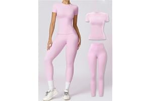Workout Sets for Women 2 Piece Short Sleeve Top Hidden Scrunch Leggings Gym Set Seamless Yoga Outfit Athletic Clothes