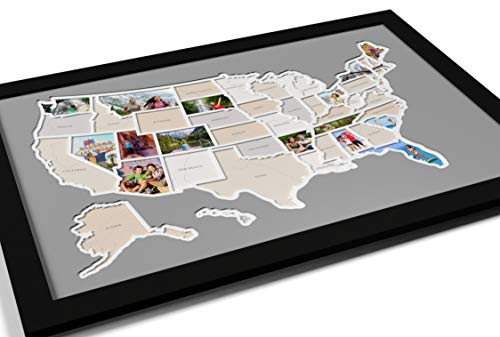 Thunder Bunny Labs 50 States USA Photo Map - Frame Optional - Made in America (Printed Map, Black Frame)