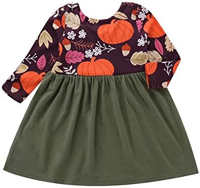 HEHEM Baby Clothes Newborn Outfits Kids Clothes Toddler Infant Baby Girls Pumpkin Print Splice Dress Long Sleeve Halloween Dress 0-7 Years