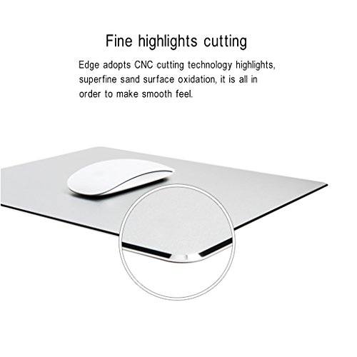 Mouse Pad, Qcute 9.18" 6.11" Gaming Aluminum Mouse Pad W Non-Slip Rubber Base & Micro Sand Blasting Aluminium Surface for Fast and Accurate Control (Silver)