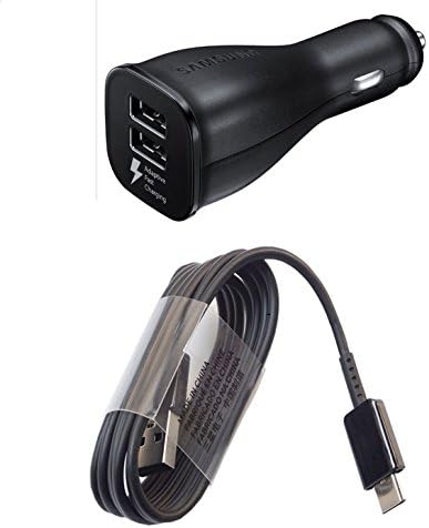 Galaxy S8 Dual 2-PORT Black Genuine Samsung Adaptive Fast In Car Charger With TYPE C Cable For Samsung Note 8 / Galaxy S8 / S8 Plus / Galaxy A5 (2017), A7 (2017)