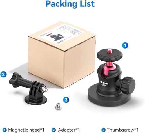 ULANZI Magnetic Camera Mount for GoPro, Strong Magnetic Mount with 360° Rotation Ball Head and Built-in 6 Magnets, Compatible with GoPro Hero 11/10/9/8/7/6, DJI OSMO Action, Insta360