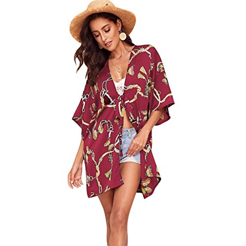 Women Butterfly Prints Open Cape Casual Blouse Kimono Cardigan with Bohemian Floral Print - Thumbnail 2