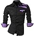 jeansian Men's Slim Long Sleeve Casual Shirt 8358 Black L