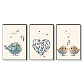 3 Piece Framed Canvas Wall Art for Living Room, Bedroom Lovely Birds Canvas Prints for Home Decoration Ready to Hang - 16"x24"x3 Panels