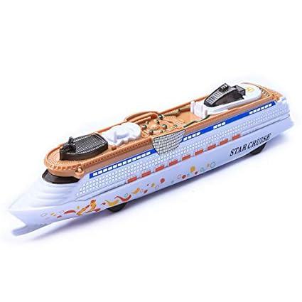 PLUSPOINT Star Cruise Ship Toy Die Cast Friction Powered Ship Model Ocean Liner Boat Toy for Kids with Flashing LED Lights and Sounds