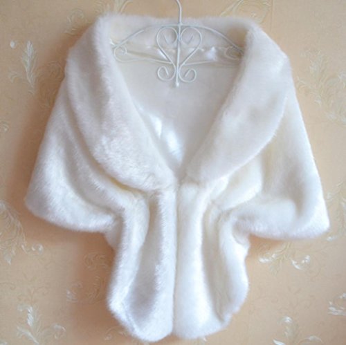 Keepfit Fashion Elegant Long Shawl Bridal Wedding Faux Fur Stole Wrap Shrug Scarf for Women (White)