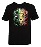 Mens Black Short-Sleeve Rasta Lion w/ Headphones T-Shirt