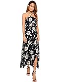 Zeagoo Women's Halter Ruffles Sleeveless Floral Print Split Beach Maxi Dress