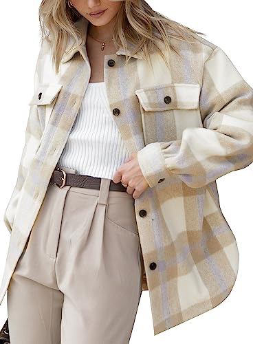 Beaully Women's Flannel Plaid Shacket 2025 Fall Outfits Long Sleeve Button Down Shirts Jacket Coats with Side Pockets