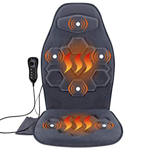 Comfitech Car Seat Back Massager Chair Pad Cushion with Heat, 6 Vibrating Motors for Office, Auto, Home (Gray)