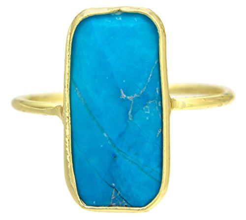 Turquoise 18k Gold Clad Fancy Cut Wholesale Gemstone Jewelry Rectangle Ring