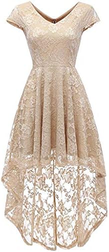 Tyoby Dresses for Women Solid V-Neck Short Sleeve Floral Lace Patchwork Her Full Elegant Party