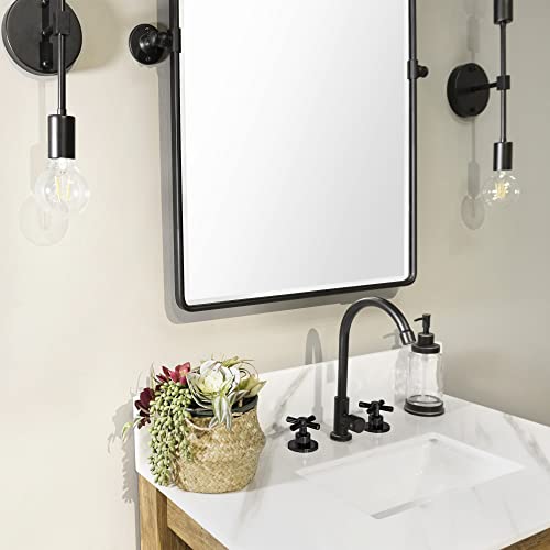 Farmhouse Pivot Rectangle Bathroom Mirror Black Metal Framed Tilting