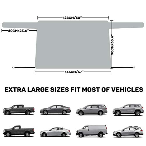 MOVINPE Car Rear Windshield Snow Cover, Rear Windscreen Ice Cover with Magnets, Flaps, Wheels Straps, Universal for Most Cars, SUV, Trucks, Vans