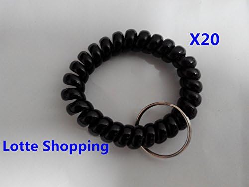 Lotte Shopping Plastic Wrist Coil Wrist band Key Ring chain for Outdoor Sport Pack of 20（Black)