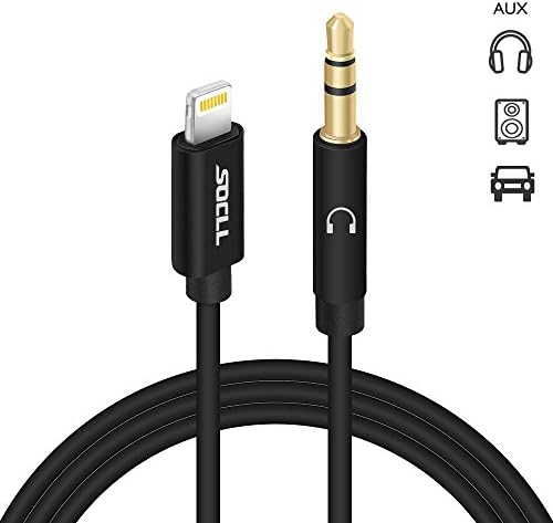 Lightning to 3.5mm Aux Cable,SOCLL IPhone to Aux Adapter Cord, for Apple Lightning to Car Stereo or Headphone Audio Jack,for iPhone X/8/8 Plus/7/7 Plus and All iOS（include ios 11）,3.3Ft (Black)