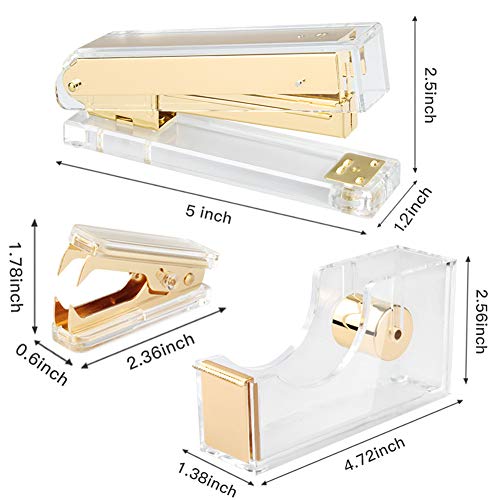 Gold Acrylic Stapler Set Desk Accessory & Decoration Kit for Gift