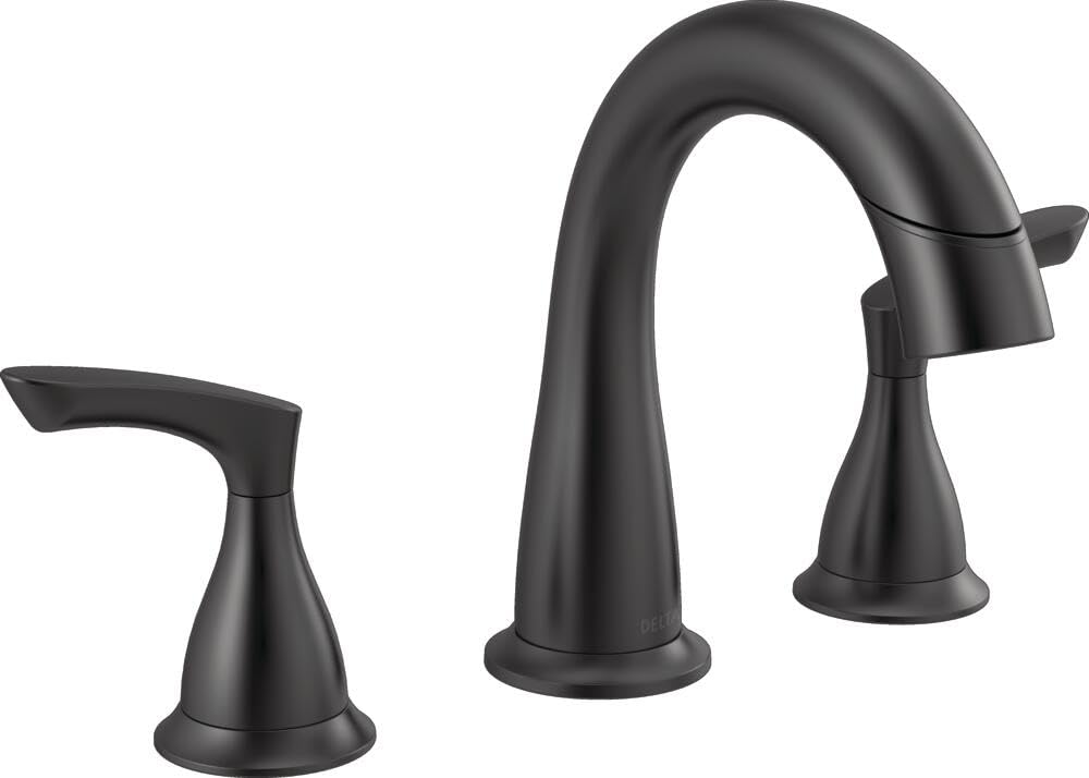 Photo 1 of Delta Broadmoor Matte Black Bathroom Faucet with Sprayer, 8 Inch 3 Hole Widespread Bathroom Sink Faucet with Pull Out Sprayer, Push-Pop Drain, Matte Black 35765LF-BLPD
