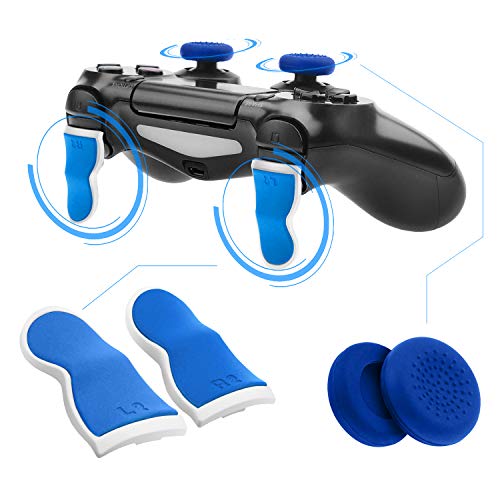 L2 R2 Buttons Extention Trigger and Thumb Grip Caps for Playstation 4 Controller (White and Blue)