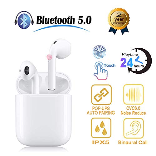 Bluetooth 5.0 Headphones Wireless Earbuds Bluetooth Headset 3D Stereo IPX5 Waterproof Button Window Automatic Pairing Fast Charge Mini Charge Box Playable for 24 Hours, for Samsung iPhone/Apple Airp