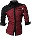 jeansian Men's Slim Fit Long Sleeves Casual Shirts Z015 WineRed XX-Large