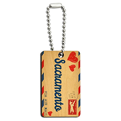 Air Mail Postcard Love for Sacramento Wood Wooden Rectangle Key Chain