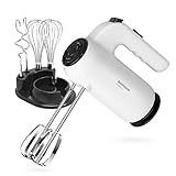 SHARDOR Hand Mixer Electric 5-speed+Soft Start, Ejector Button, 6 Stainless Steel Attachments, With a Storage Base, White