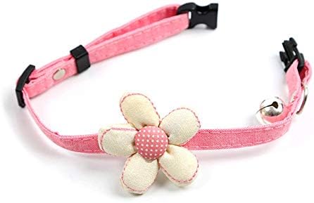 ZHUOTOP Adjustable Cat Collars Cute Flowers Design with Bell for Kitten Dog Teddy Poodle Pets Supplies One Size White Flower (9.8"-12.6")