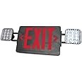 Remote Capability - Double Face LED Combination Exit Sign - Thermoplastic - Adjustable Lamp Heads - Red Letters - 120/277 Volt and Battery Backup - Black - Exitronix VLED-U-BL-EL90-R