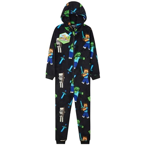 Minecraft Boys Fleece Hooded One-Piece Pajamas, Warm Fleece Hooded Loungewear Suit for Boys - Gifts for Gamers