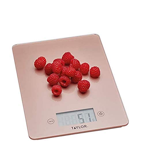 Taylor Pro, Digitale Küchenwaagen für Lebensmittel mit Ultraschlankem Design, Professioneller Standard, Tara-Funktion mit Hoher Präzision und Genauigkeit, Roségold und Glas, Wiegekapazität 5 kg