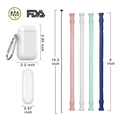 Reusable Silicone Drinking Straws, 4 Pack Collapsible Straws with Travel Case and Cleaning Brush, 8 - //coolthings.us
