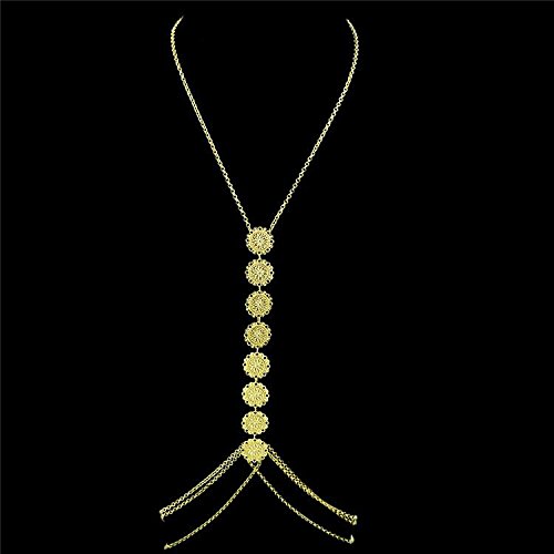 VITORIA'S GIFT Sexy Gold Tone Body Chain Tassel Crossover Adjustable Bikini Fashion Belly Chain Waist Chain Necklace(1 Pcs) (Gold carving chain) - Thumbnail 2